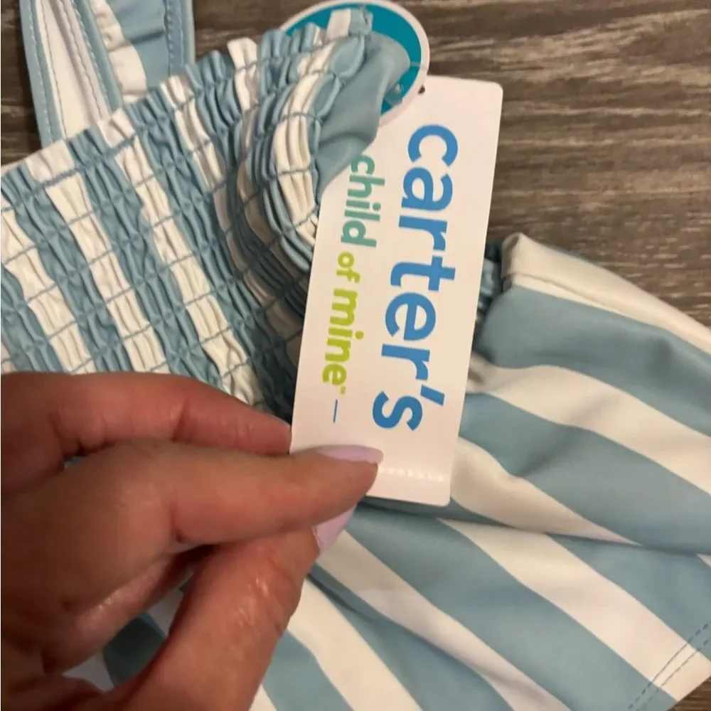 New Carter Girls Blue and White Striped Swimsuit Set Sz 5T - Picture 4 of 4